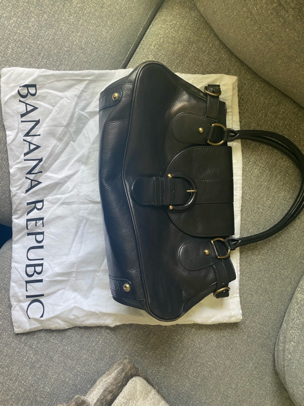 Banana Republic Black Leather Buckle-Front Shoulder Bag